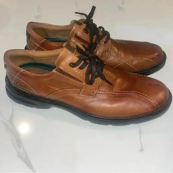 Clarks Mens GESSLER LACE Brown Leather Lace Derby Shoes Shoes NWOT 12 - Picture 1 of 9